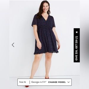 Madewell Flutter-Sleeve Ruffle-Hem Dress in Sugar Dot Navy Blue Size 14